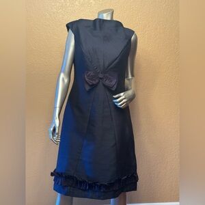 Oleg Cassini Vintage Unique Sleeveless Dress with Bow & Ruffle Navy Blue